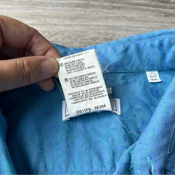 Versace Collection Blue Paisley Pattern Slim Fit Button Down  Shirt - Picture 6 of 15